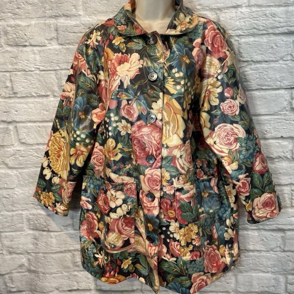 Nordic House Design NYC Vintage Floral Cherub Coated Cotton Rain Jacket OS